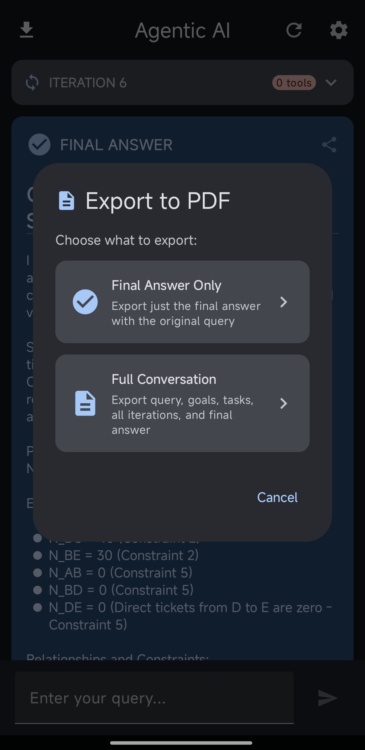 PDF export options dialog