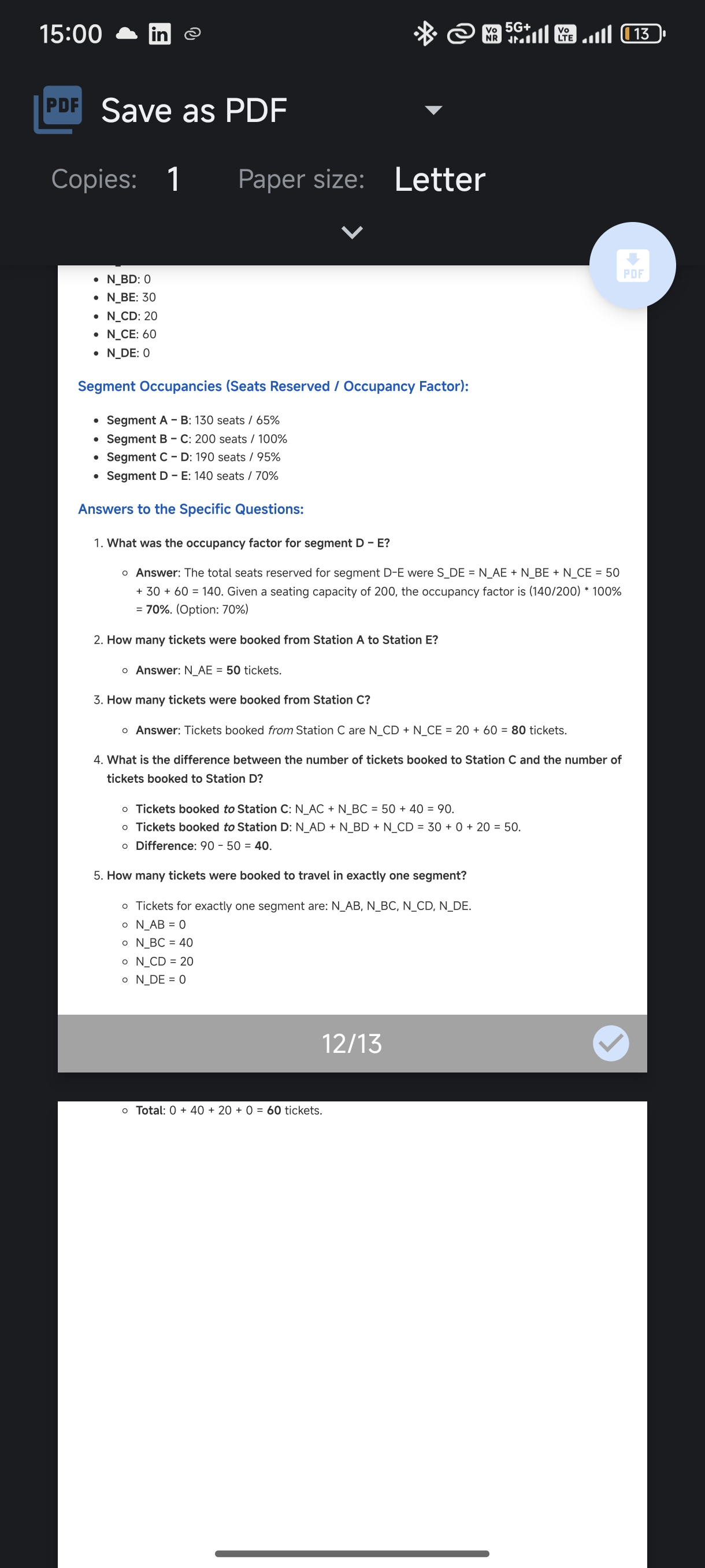PDF export preview screen